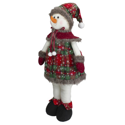24" Red and Green Jolly Plush Girl Snowman Christmas Figure