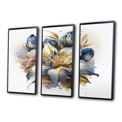 Bouquet de lis doré et bleu III - impression de 3 pièces