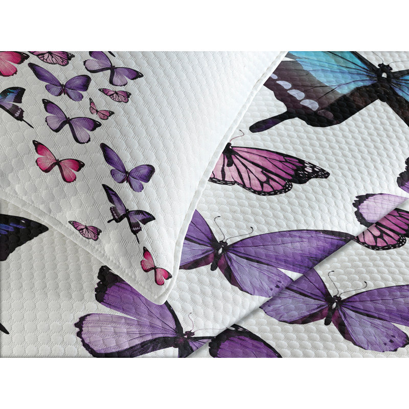 Ambesonne Butterfly Bedspread Wings Feminine, King Bedspread + 2 Standard Shams