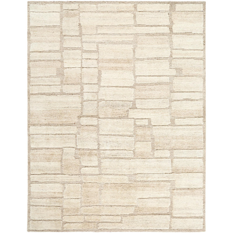 Bergamo Hand Knotted Wool Abstract Area Rug in Beige, Rectangle 8' x 10'