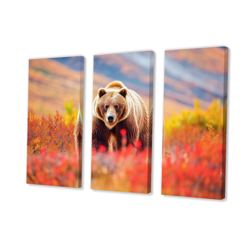 «Grizzly Bear In Alaska Scenery I» sur toile, reproduction de 3 pièces, H 40 po x l 60 po x P 1 po