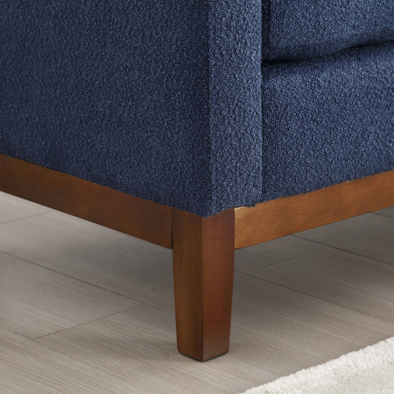 53.5"W Bouce Upholstered Bench with Wood Legs, Navy, Brown