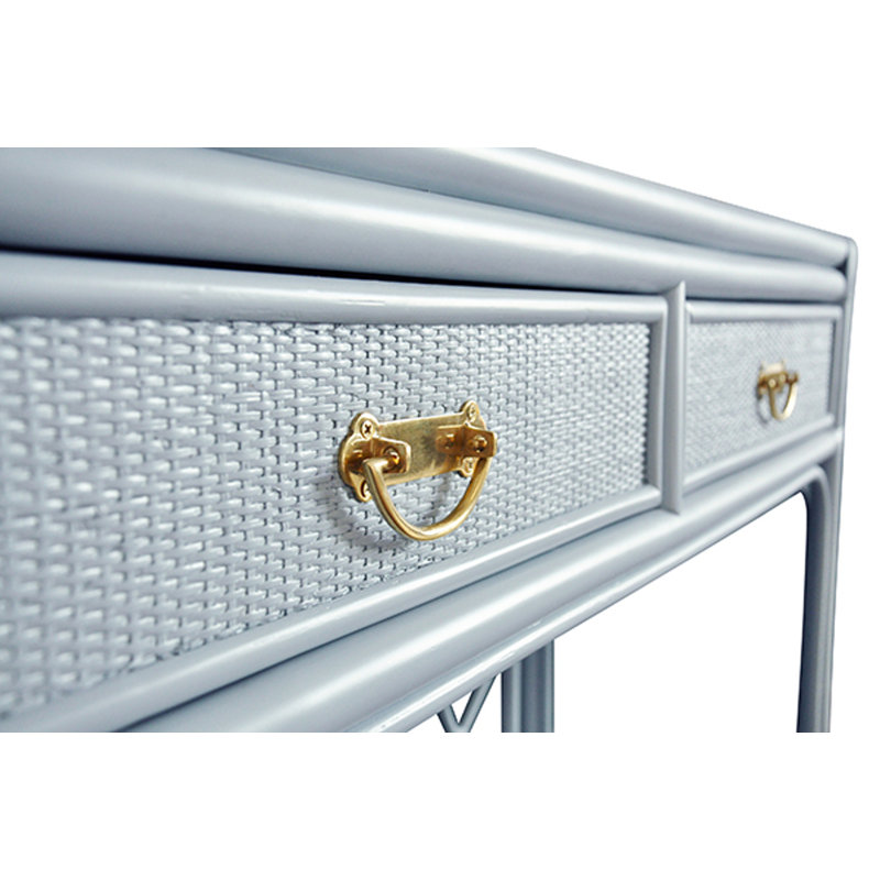 Two Drawer Console with Decorative Back Rattan, Blue