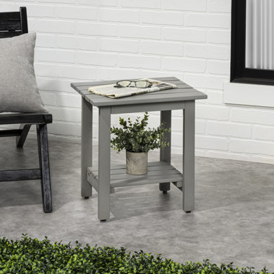 Kellie 16" Modern Gray Acacia Wood Outdoor Side Table, 2-Tier Slatted Rectangular Weather-Resistant Patio End Table for Garden