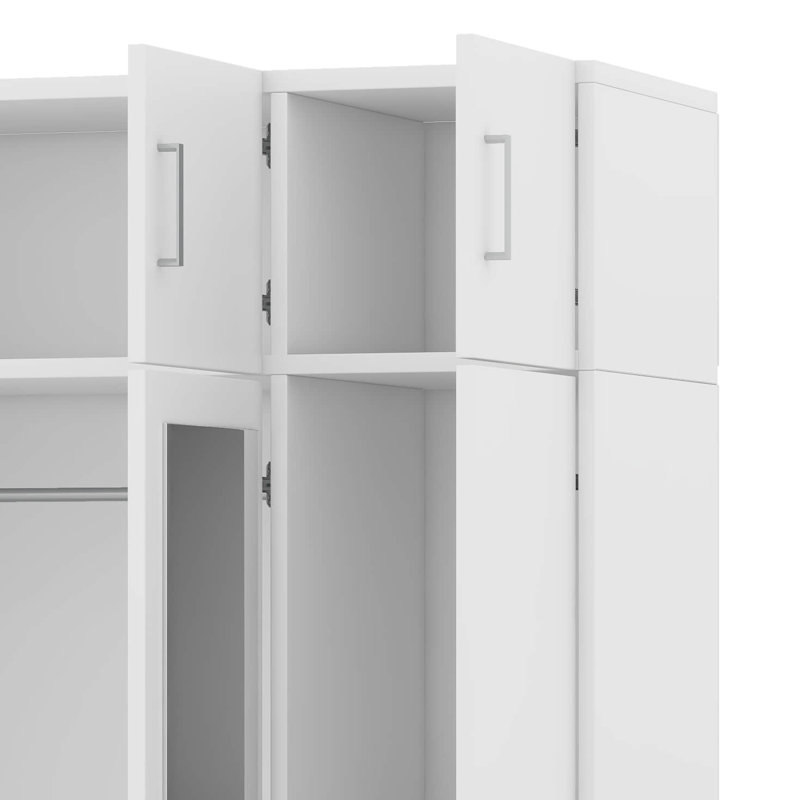 Armoire à miroir 3 portes avec 2 tiroirs et armoire supérieure, Blanc