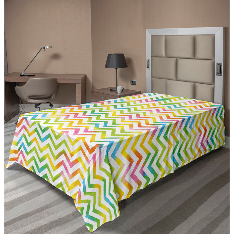Ambesonne Top Flat Sheet Royal, Twin Flat Sheet, Multicolor Chevron 3
