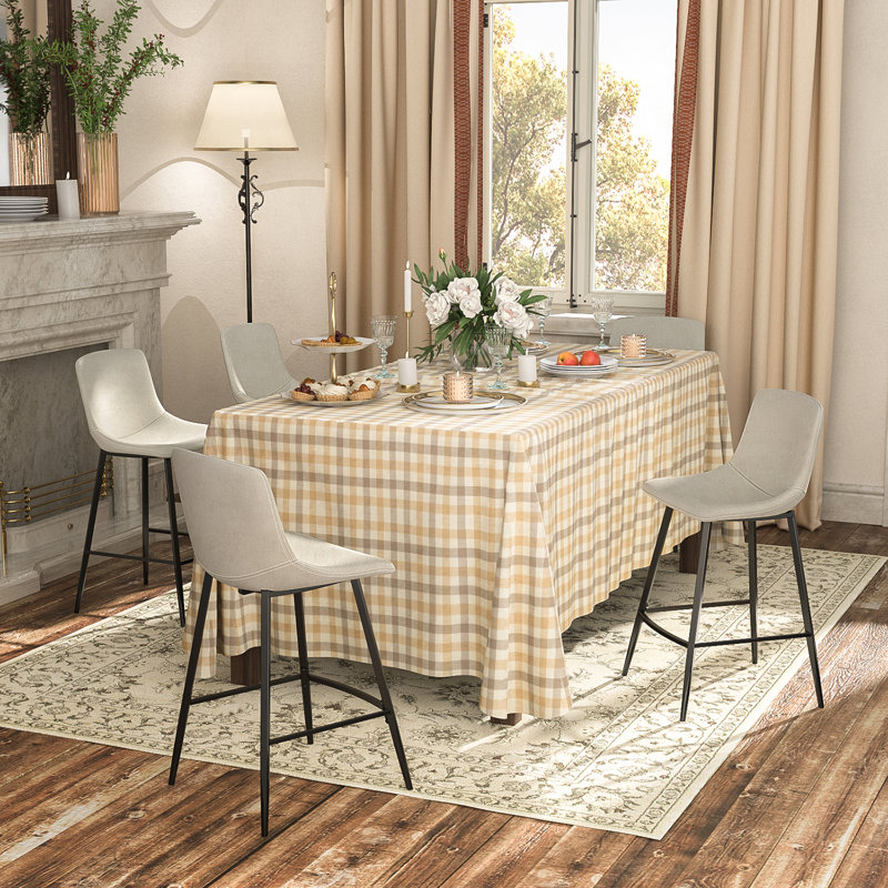 Nevaeah Upholstered Counter Stool with Metal Frame, Beige, 3