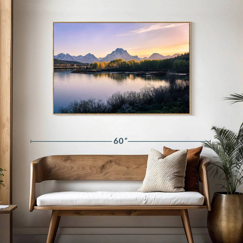 Lever de soleil sur Grand Teton, Cadre flottant en bois naturel, 46 po x 31 po