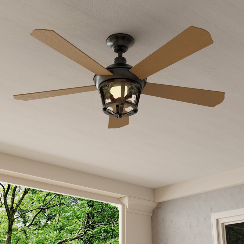 52" 5 - Blade LED Ceiling Fan with Wall Control and Light Kit Included, Forged Black