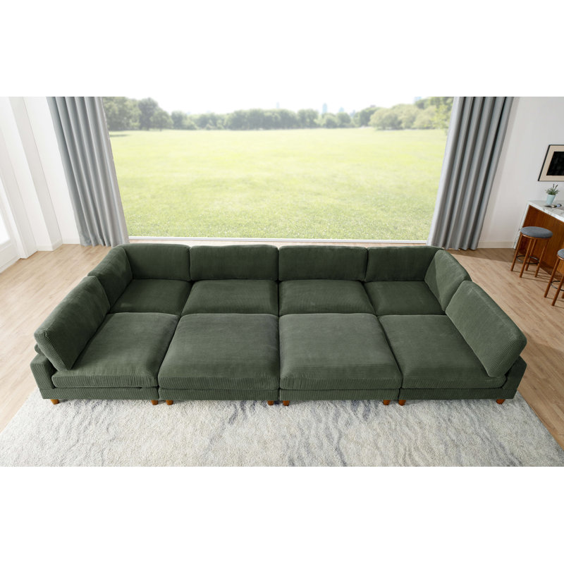 Canapé modulaire réversible de 178 po de large avec repose-pieds, Velours côtelé vert forêt