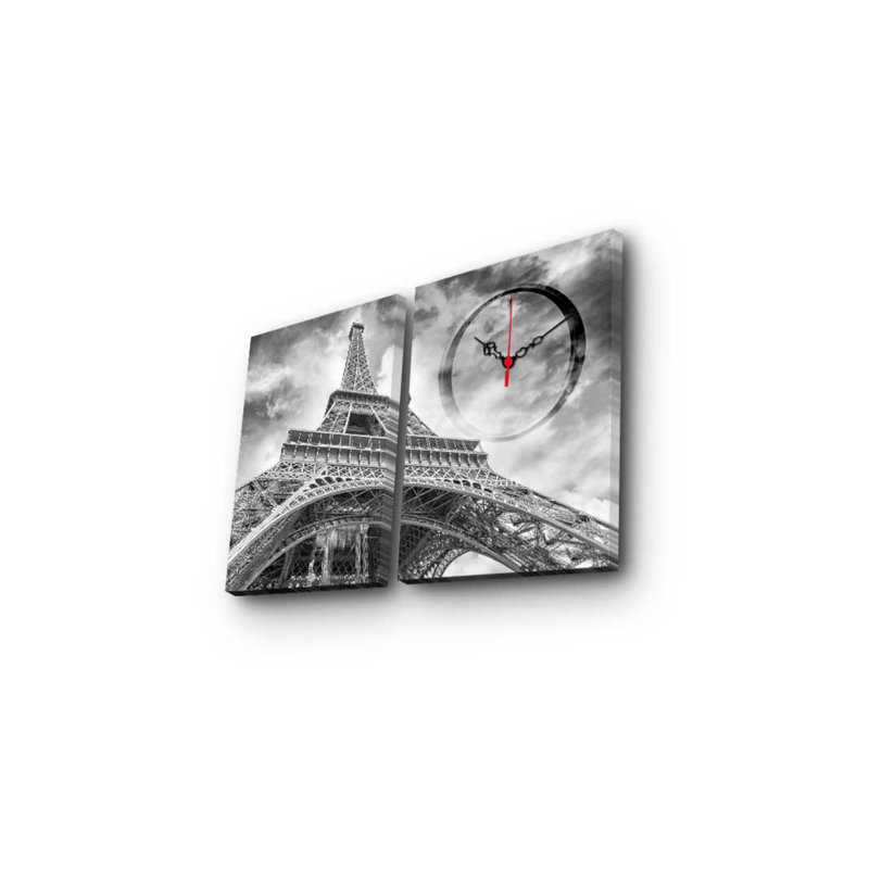 Horloge murale élégante en toile décorative (2 pièces), 23,6 x 15,0 pouces | 100% toile de suède et cadre 100% bois (épaisseur: 1,2 po) | Décoration élégante pour le salon et le bureau, design intemporel