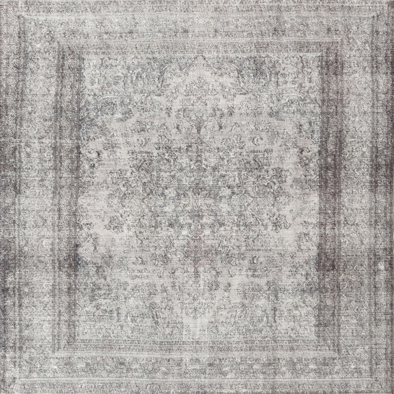 Tapis gris/brun clair traditionnel, Carré 5 pi