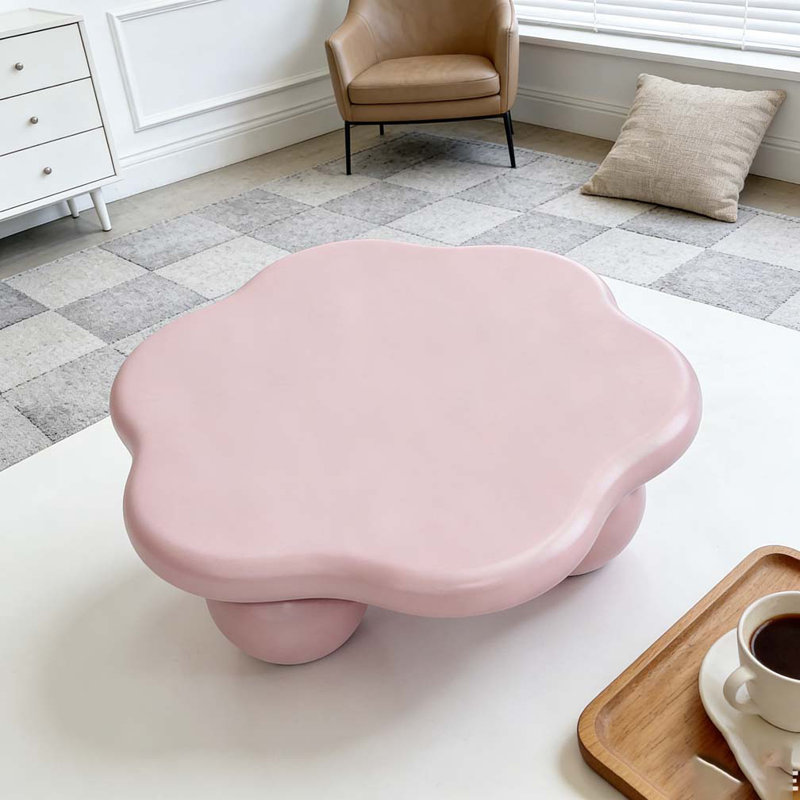 Table basse 35 "en forme de nuage, table basse minimaliste moderne en forme de pétale avec pieds sphériques, Rose