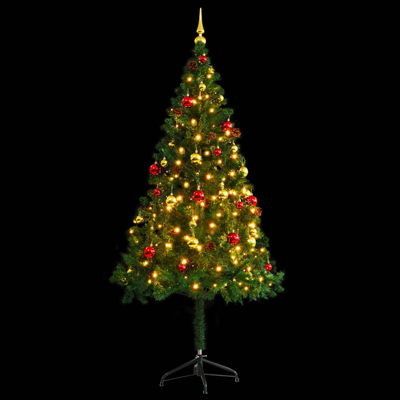 Arbre de Noël artificiel illuminé avec boules de Noël, vert, 59,1 po x 29,5 po
