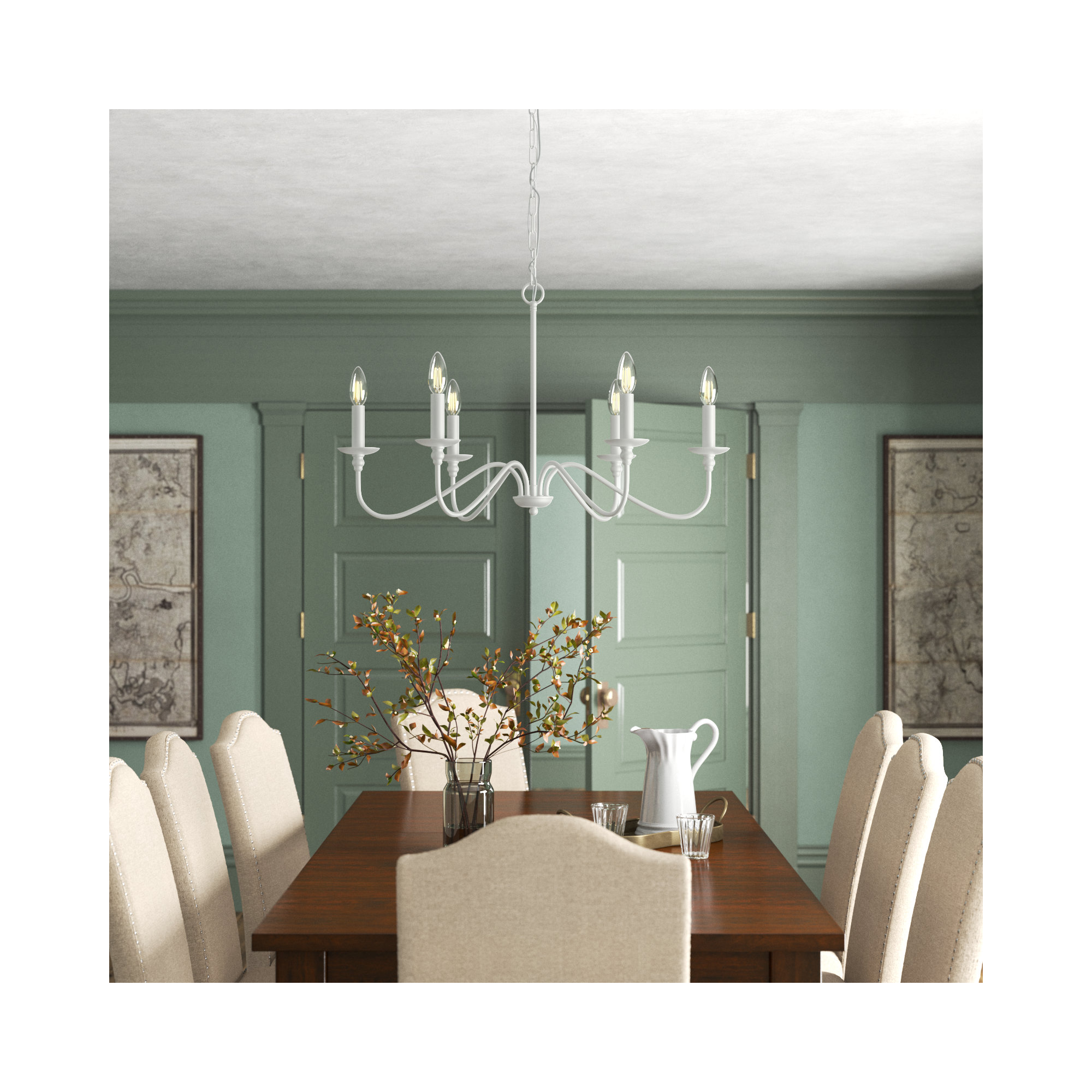 Ableton 6 - Light Candle Style Classic / Traditional Chandelier, White, 19" H x 36" W x 36" D