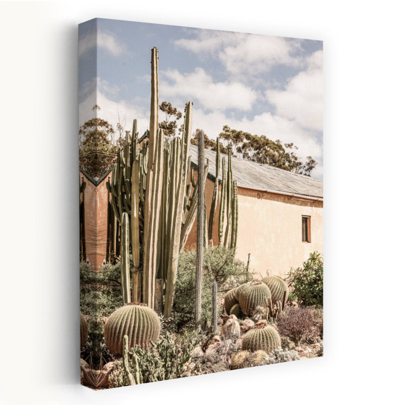 Art contemporain, paysage abstrait rétro, cactus, H 24 po x l 16 po