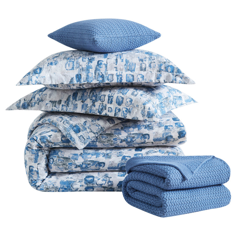 Rhythm Oversized Reversible lightweight Comforter Holiday Bedding Set, Blue Abstract, Queen  Comforter + 4 Additional Pieces