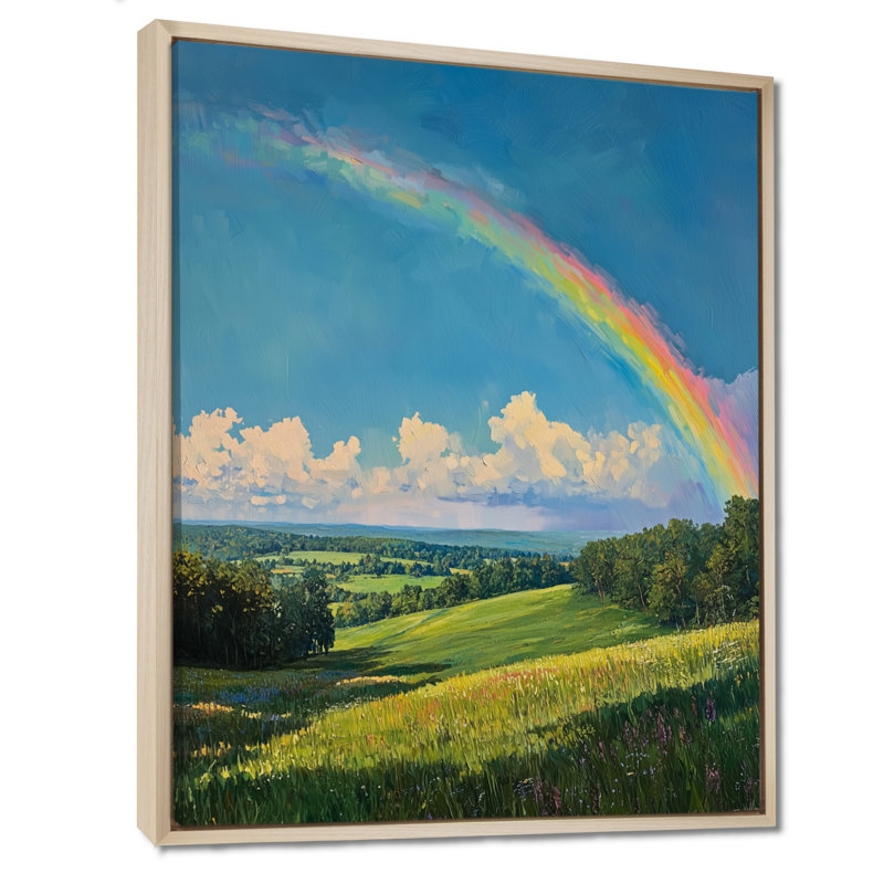 Rainbow In The Open Pasture - Rainbow, art mural encadré, H 32 po x l 16 po, Reproduction avec cadre flottant, Crème, crème