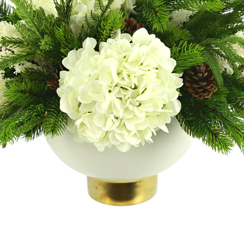 Happy Holidays Plastic, Polysilk Hydrangea Arrangement