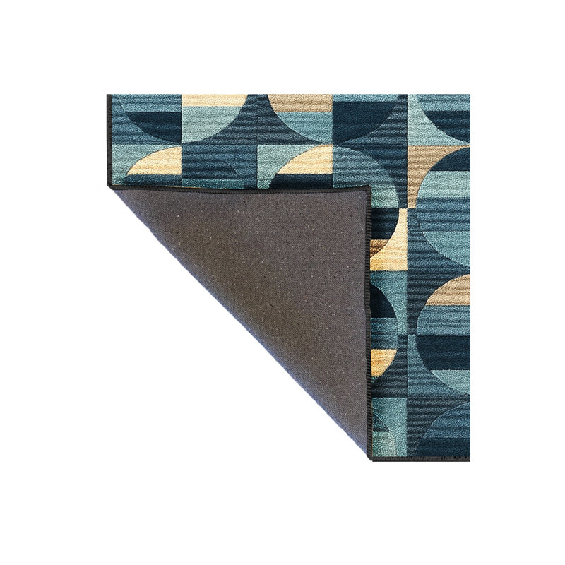 Tapis bleu tissé lavable rétro Mosso, 3 pi 3 po x 4 pi 11 po