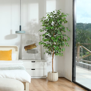 Adcock Artificial Ficus Tree in Pot with Realistic Leaves and Natural Trunk