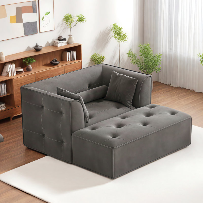 Canapé moderne avec repose-pieds et coussins amovibles, Gris