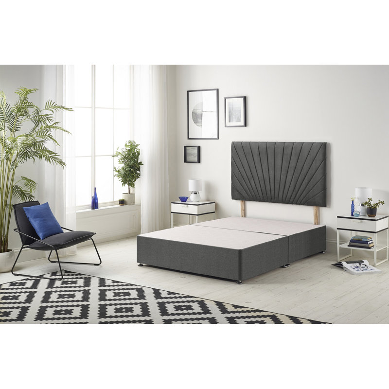 SantaFe Tweed Fabric Divan Bed Base and Headboard with Optional Drawers, Kingsize (5'), Charcoal, 4 Drawers