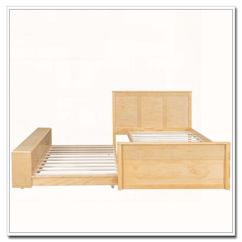 Lit plateforme en bois avec lit gigogne escamotable, armoire de rangement, Lit simple, Naturel