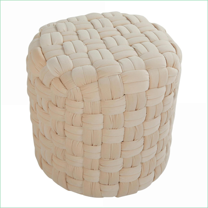 Ottoman, 16” Round Contemporary Braided Velvet for Seating/Footrest | Cream | Velvet, Cream