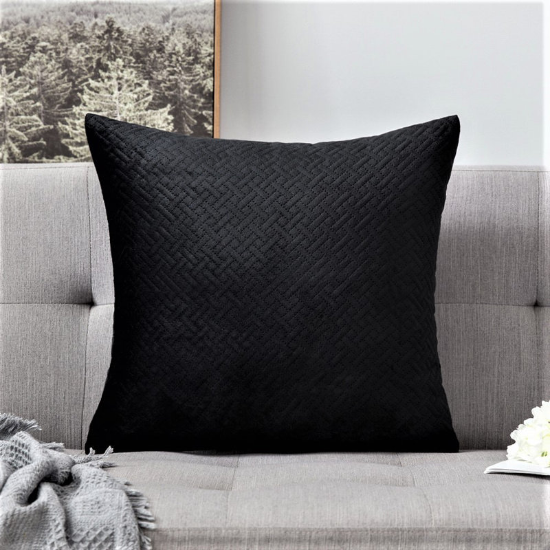 Housse de coussin carré en velours , Noir