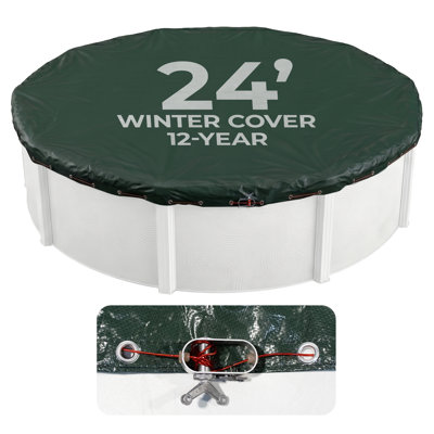 Blue Wave Arctic Armor 24-ft Round Above Ground Pool Winter Cover, Heavy Duty Solid Cover with 10x12 Scrim Polyethylene, 4-ft Overlap, Aluminum Grommets, Cable and Winch, 12-Year Limited Warranty