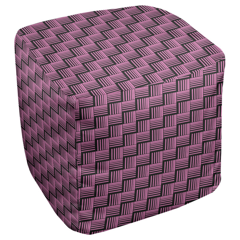 Repose-pieds cubique à rayures classic basketweave, Rose / noir