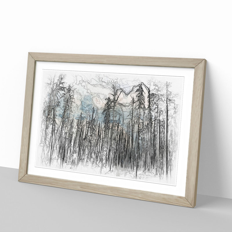 Winter Forest Vol.2 Sketch - Picture Frame Graphic Art, Oak, 36cm H x 48cm W x 2cm D