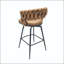 28 tabouret de bar pivotant en cuir technique avec pieds en métal noir et tissu brun