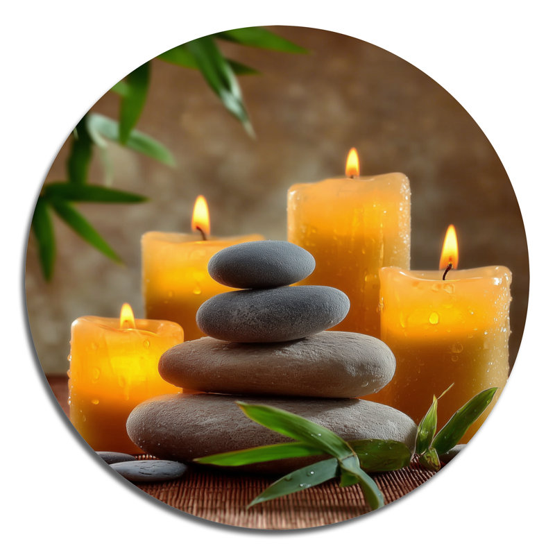 Bougies de relaxation et bambou - décoration murale florale en métal ronde, L 29 po x H 29 po