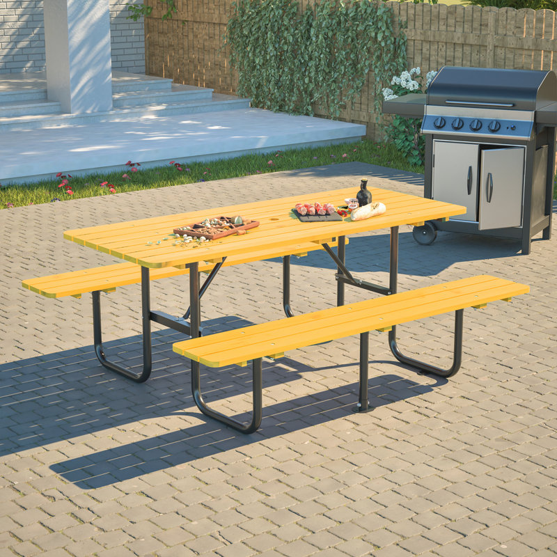 Picnic Table With Metal Frame, Yellow