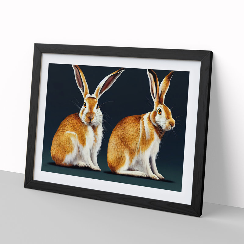 Two Hares - Framed Print, Black, 34cm H x 46cm W x 2cm D