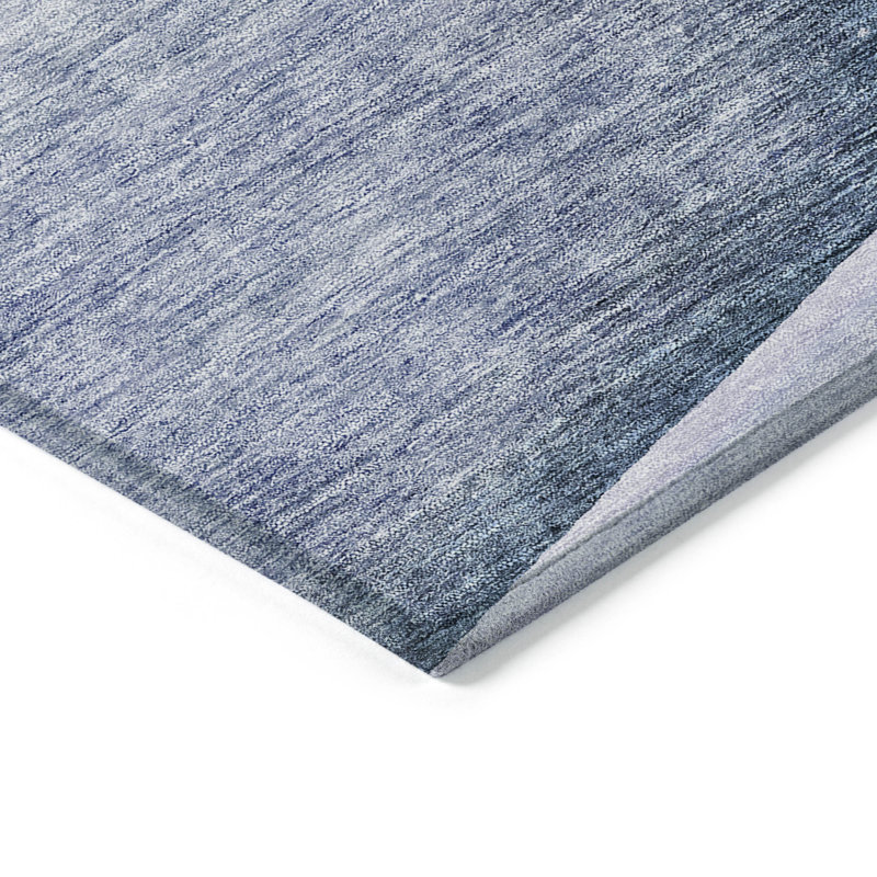 3' X 5' Sky Blue And Indigo Floral Washable Indoor Outdoor Area Rug