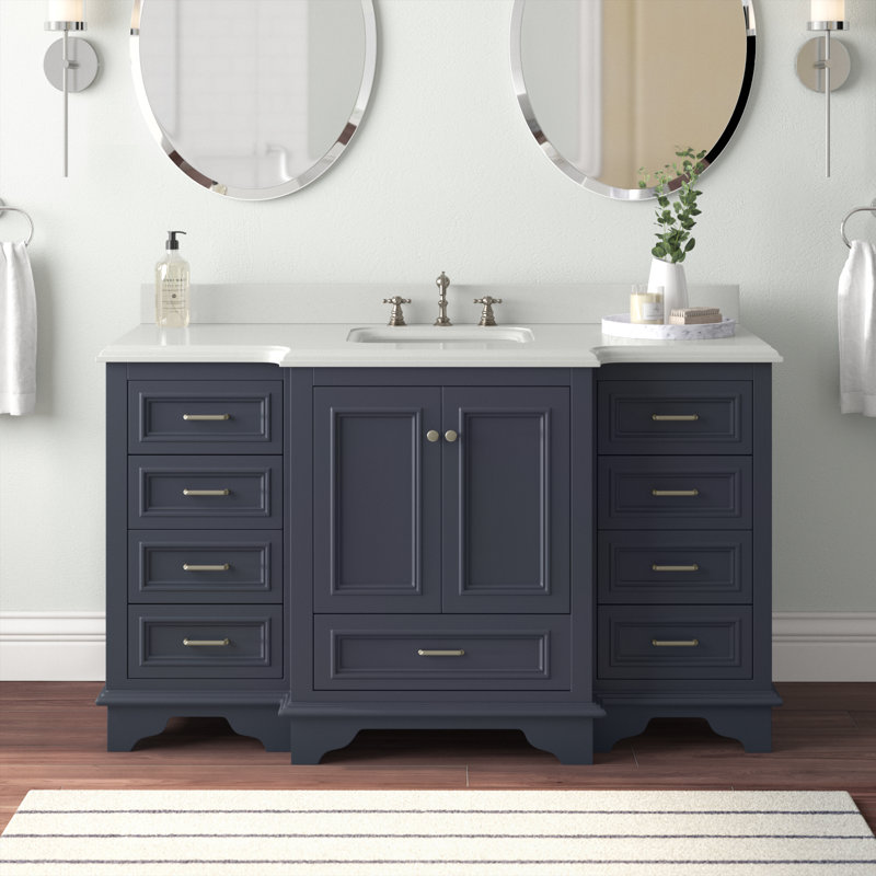 Ensemble de meuble-lavabo simple 60 po Loughlam, Quartz, Gris marine