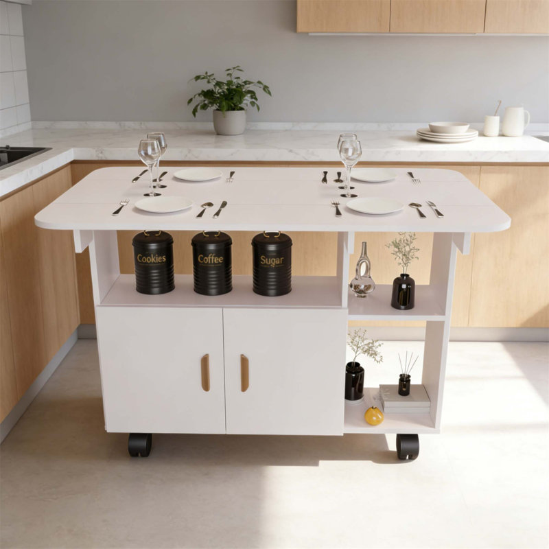 Table de salle à manger moderne et pliante mobile pour petits espaces, conception rectangulaire à abattants avec roulettes et tiroir pour une utilisation polyvalente