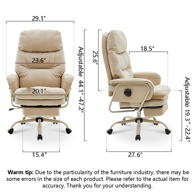 Fauteuil de bureau inclinable et pivotant en cuir beige élégant