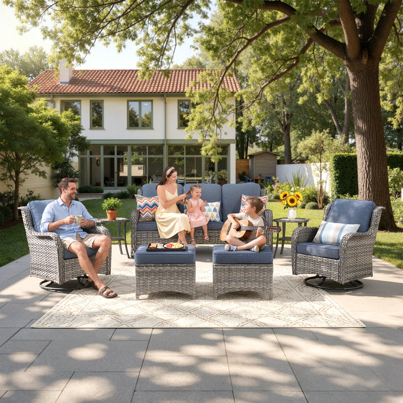 Tommy 5 -Person Outdoor Seating Group With Cushions, Blue