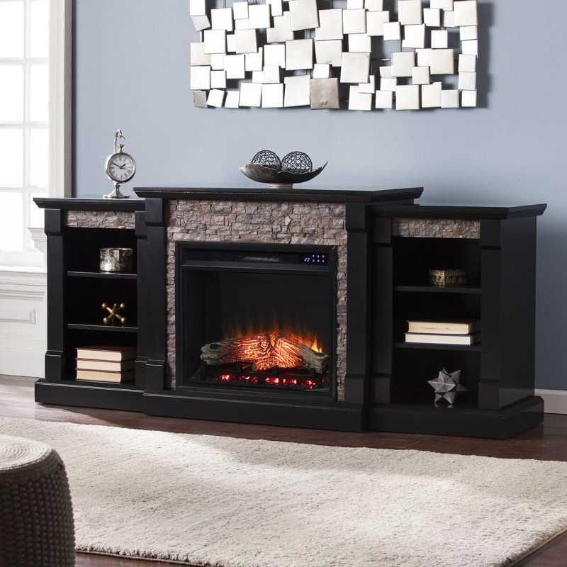 Norcott 71.75'' W Electric Fireplace, Satin Black/Black