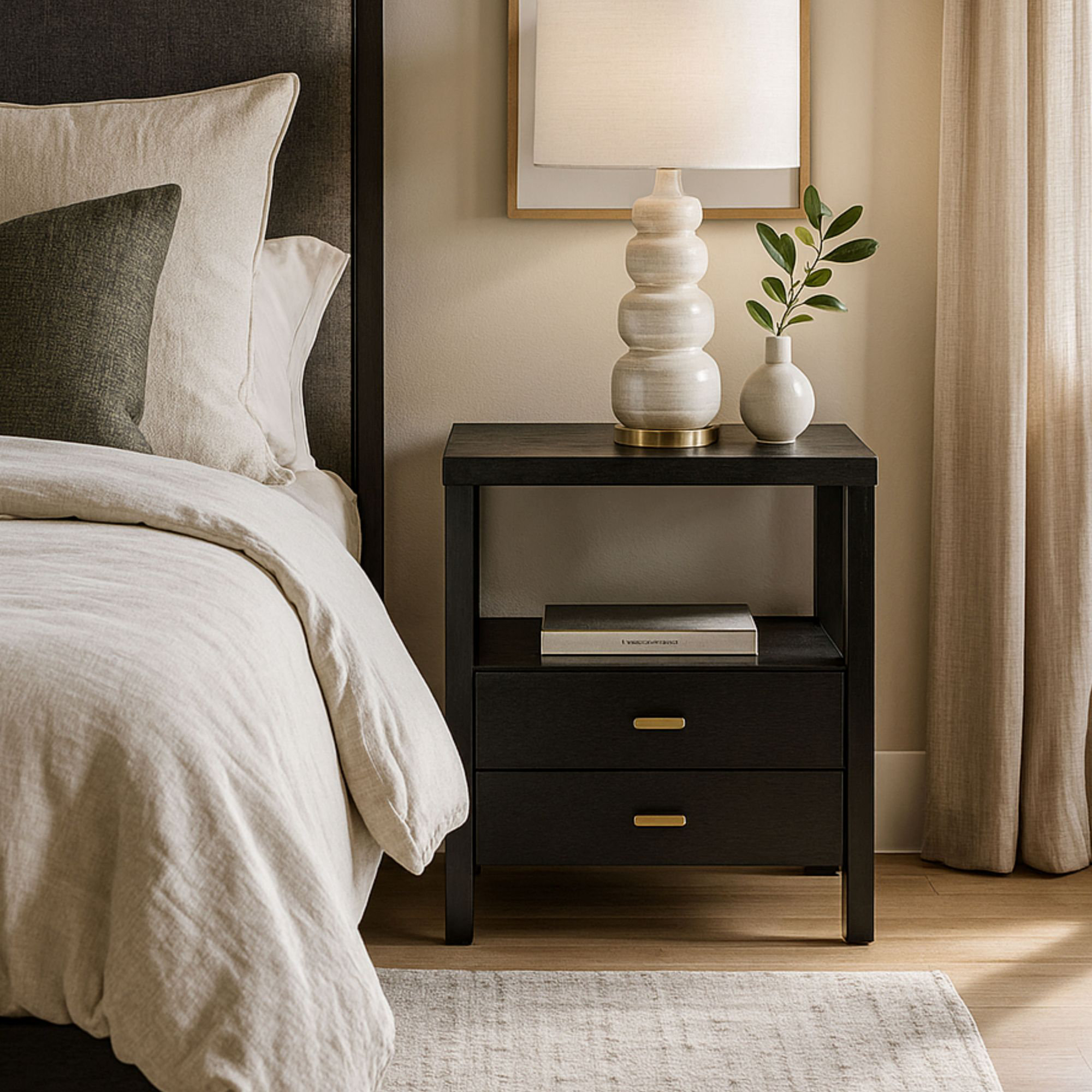 Francisca 2 - Drawer Solid Wood Nightstand, Black