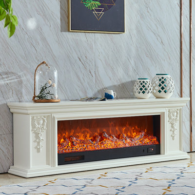 Beige Solid Wood TV Cabinet Heating Fireplace