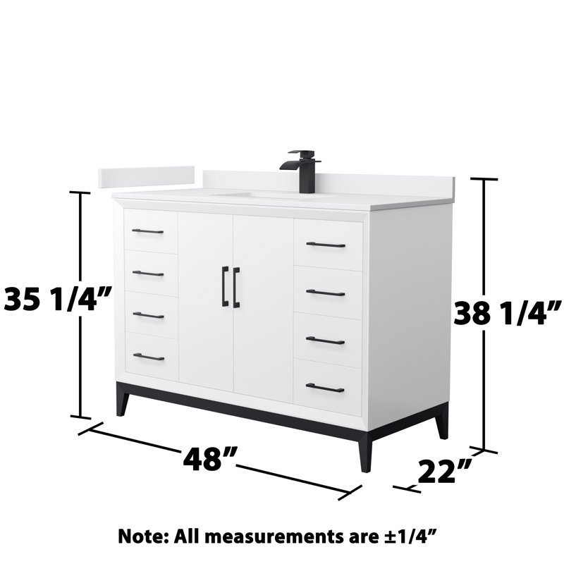 Amici Single Bathroom Vanity Set, Matte Black, 48", Cultured Marble (White)