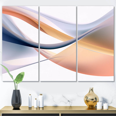 Orange Blue Fractal Ripples VI - 3 Piece Wrapped Canvas Print