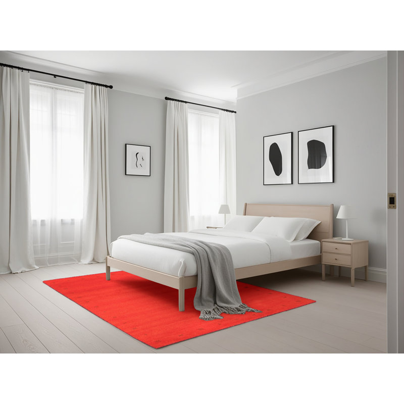 Tapis de zone orange contemporaine, Rectangle 5 pi x 7 pi