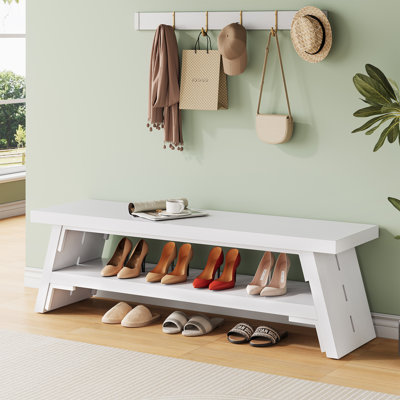  47'' Front Entryway Bench, 4 Pair Shoe Storage Bench With Lower Shelf