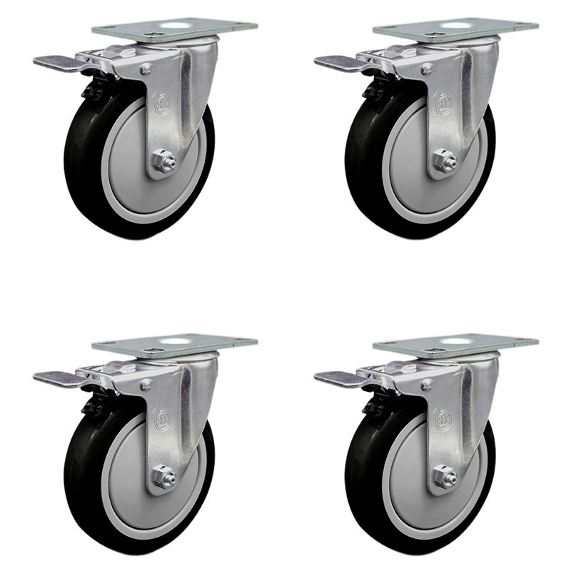 Cambro Dish Caddies Utility Truck Swivel Caster with Brake Replace Set, Black